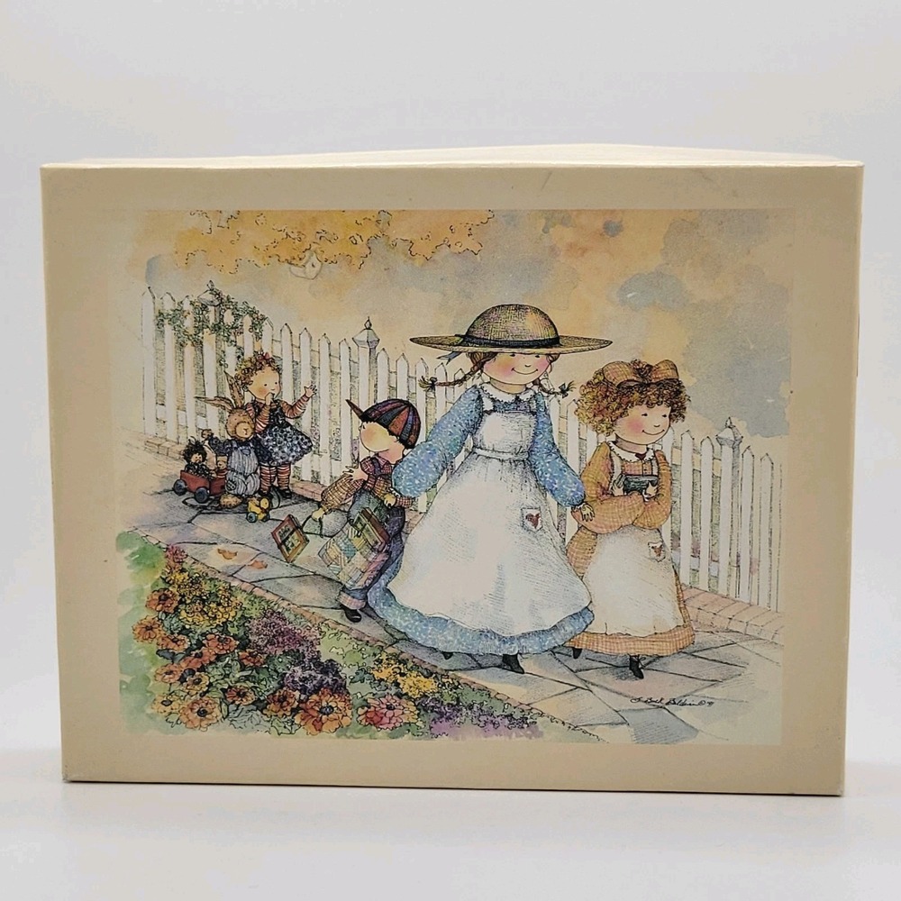 VTG 1992 Sherri Buck Baldwin Back To School Note Cards Set 7 Linen Envelopes Box
